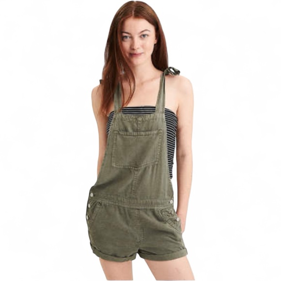 EUC American Eagle Outfitter khaki cuffed overall shorts size Small, relaxed fit - Picture 1 of 8